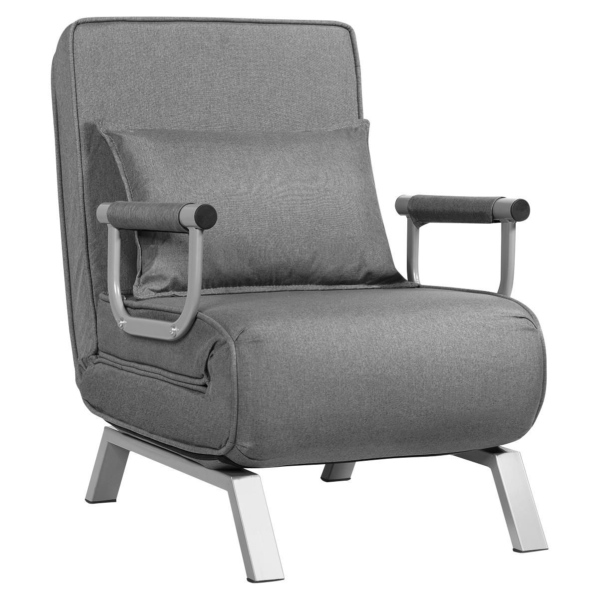 Gymax 5 Position Convertible Sofa Chair Folding Sleeper Bed w/ Pillow Blue/Gray
