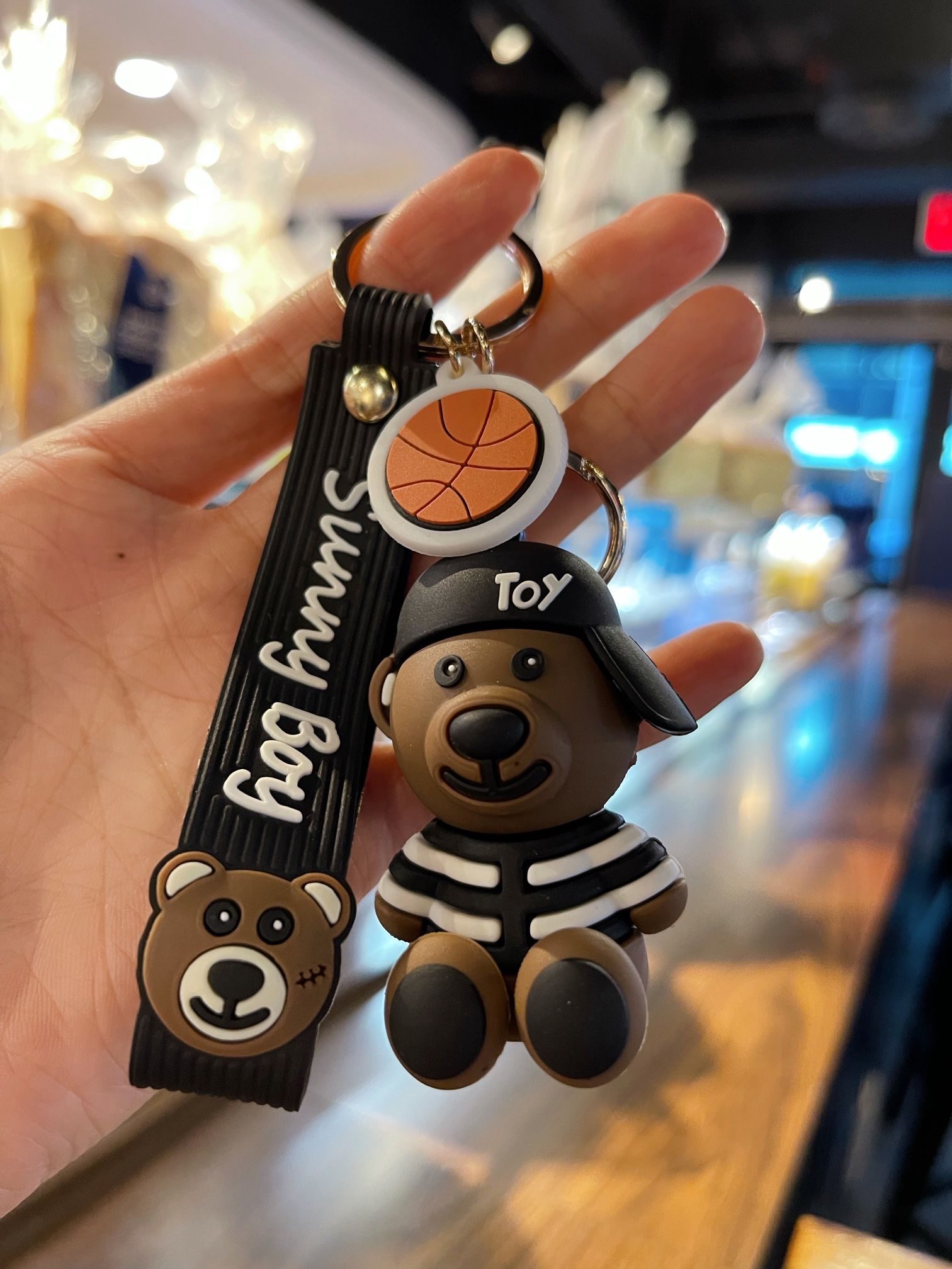Sunny Boy Basketball Baseball Black Hat Teddy Bear Key chain Purse Backpack Pendant