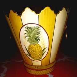 Vintage Wooden Pineapple Waste Basket,hand Painted Thumbnail