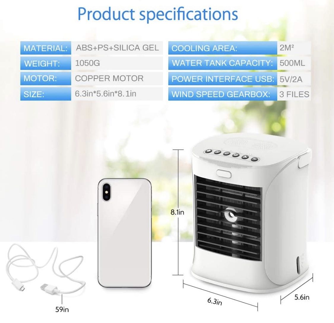 Portable Air Conditioner, Nanssigy Personal Oscillating Mini Air Cooler, Desk Fan Evaporative Cool Mist Humidifiers Air Circulator, Perfect for Bedroo