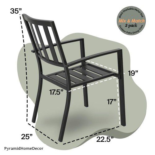 Black 2-Pieces Stackable Galvanized Steel Anti-Rust Dining Chairs