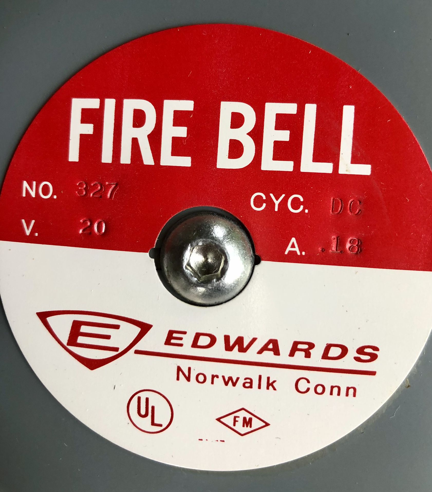 3 Edwards Fire  Bell - No.327  CYC. DC - V. 20  - A. .18
