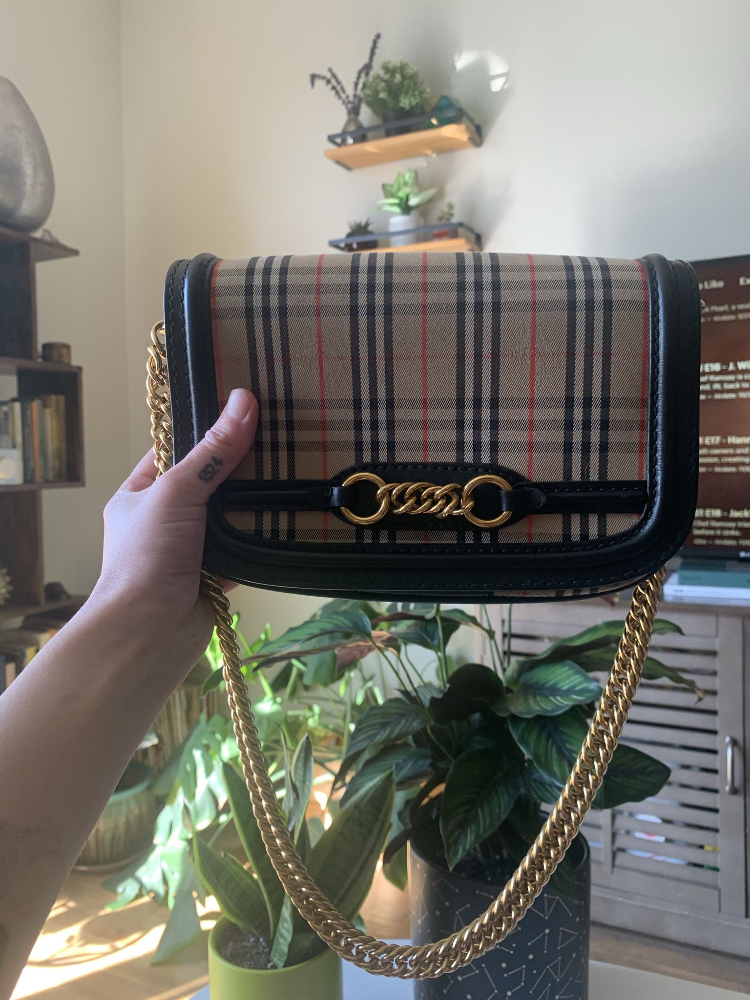 Authentic Burberry Crossbody with Gold Chain