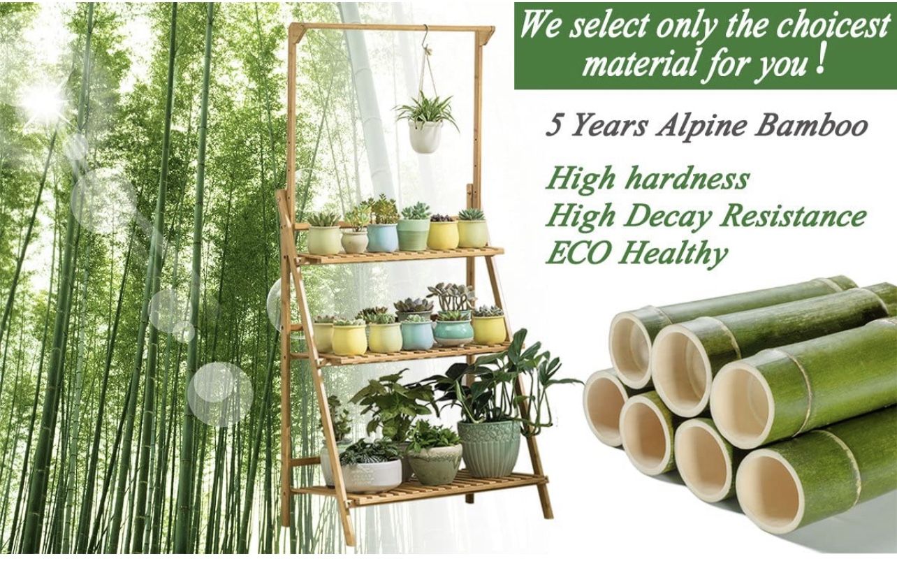 Brand New Bamboo 3-Tier Hanging Plant Stand Planter Shelves Flower Pot Organizer Rack Folding Display Shelving Plants Shelf Unit Holder