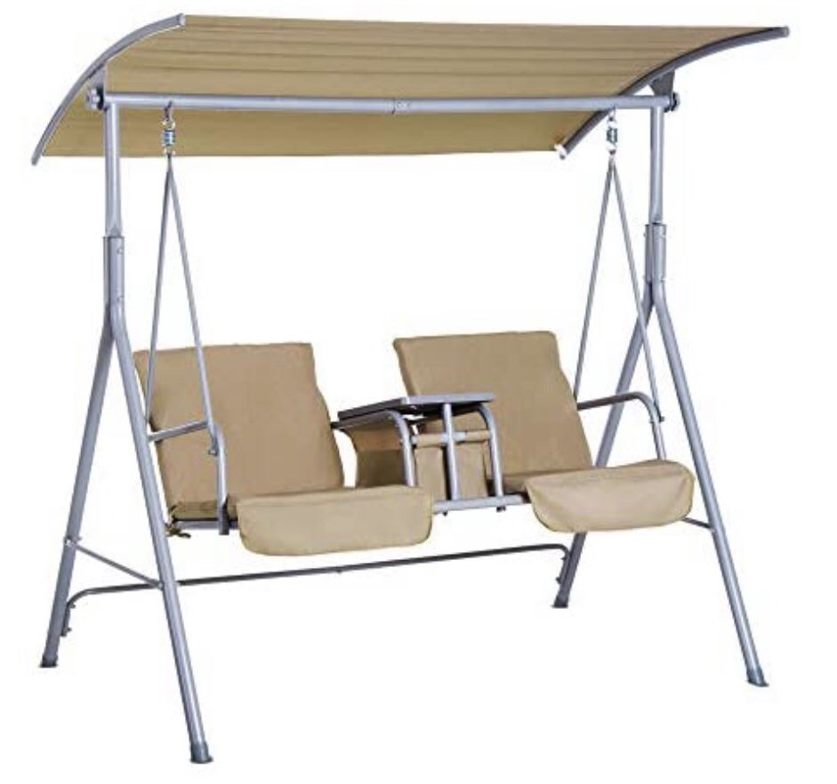 Outsunny 2 Person covered patio Swing porch swing with pivot table