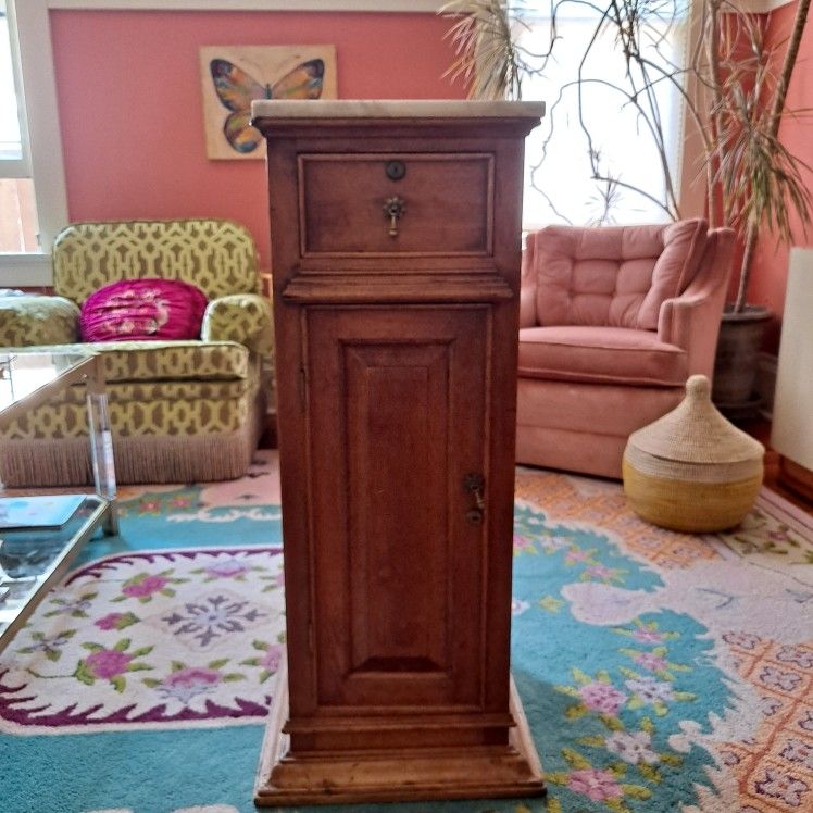 Vintage Cabinet Plant Stand Solid Wood Pedestal Table