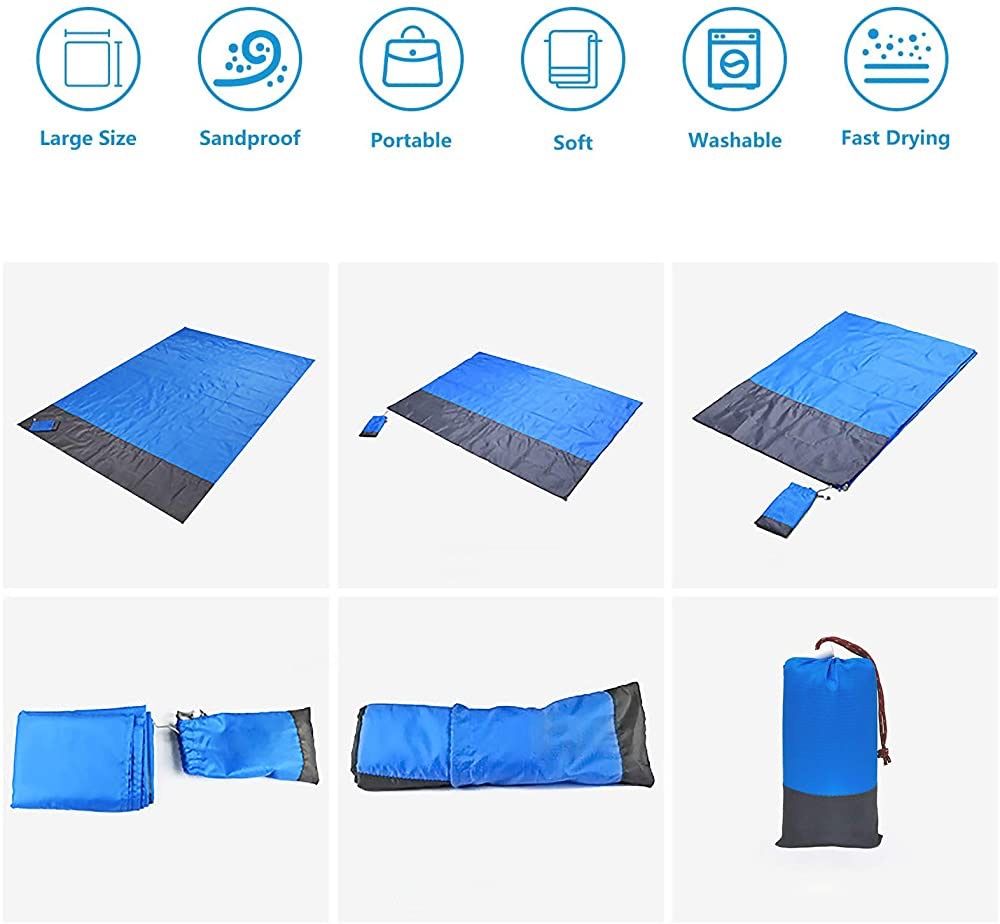 Beach Blanket Sandproof, 79''×83'' Waterproof Beach Mat for 5-6 Adults, Quick Drying Picnic Blankets