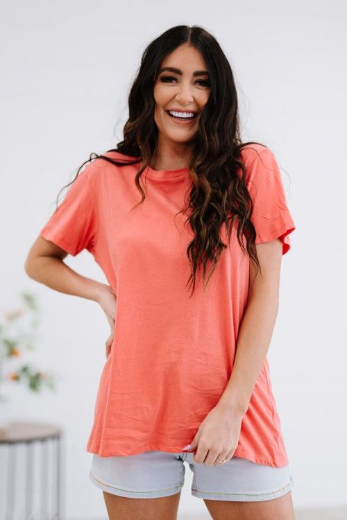 Rollercoaster Vibes Tee in Deep Coral
