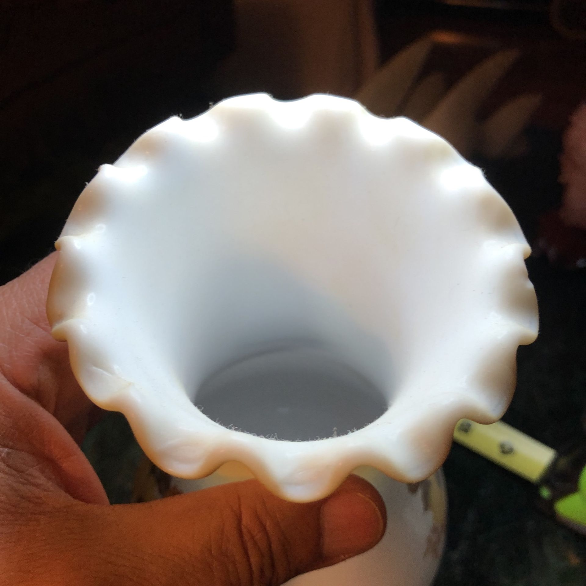 Vintage American Oil Lamp Shade Milk Glass Floral 9”