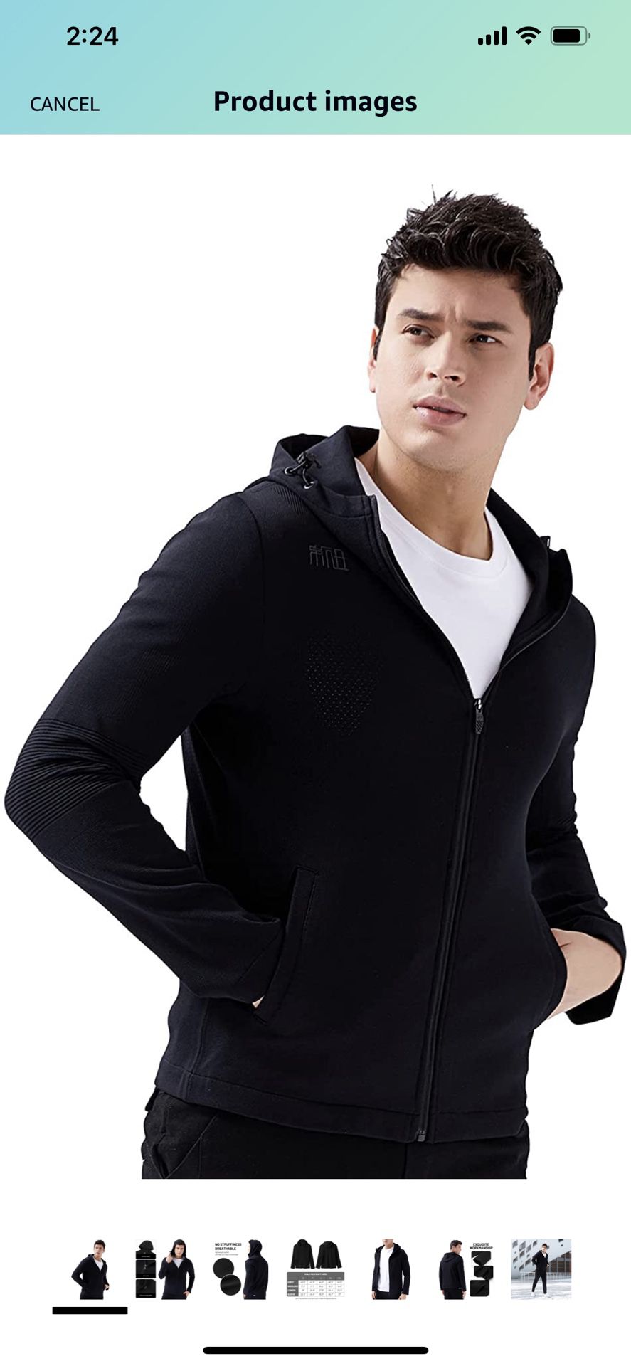 Men's Full-zip Hoodie Long-Sleeve Sweatshirt - Black Light-weight Non-slip buckles Hooded Running Sports Coat Jacket Gym