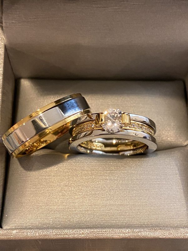 18K Gold plated Engagement/Wedding Matching Ring Set- Code KX101