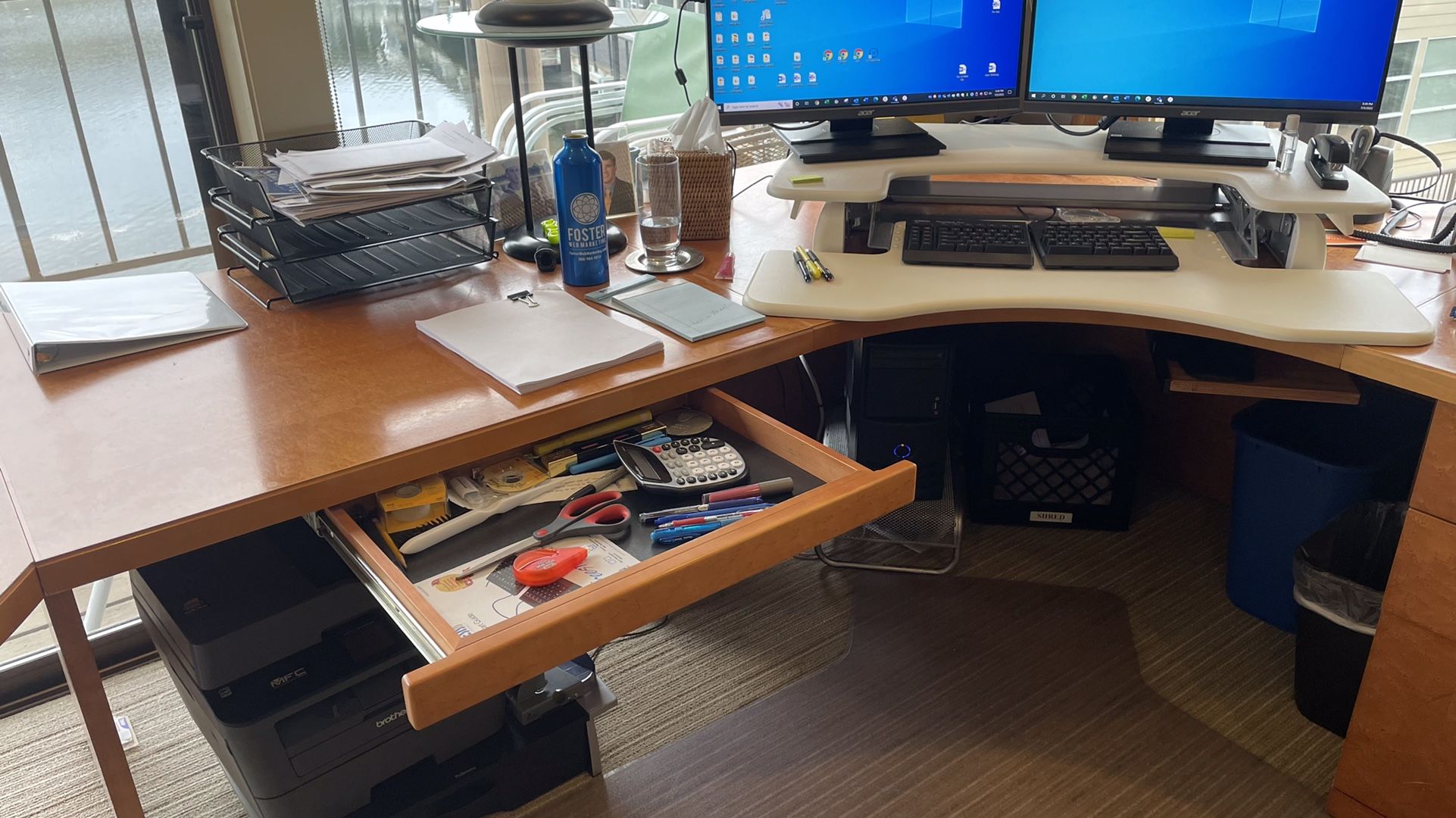Large Custom Office Desk with File Cabinets