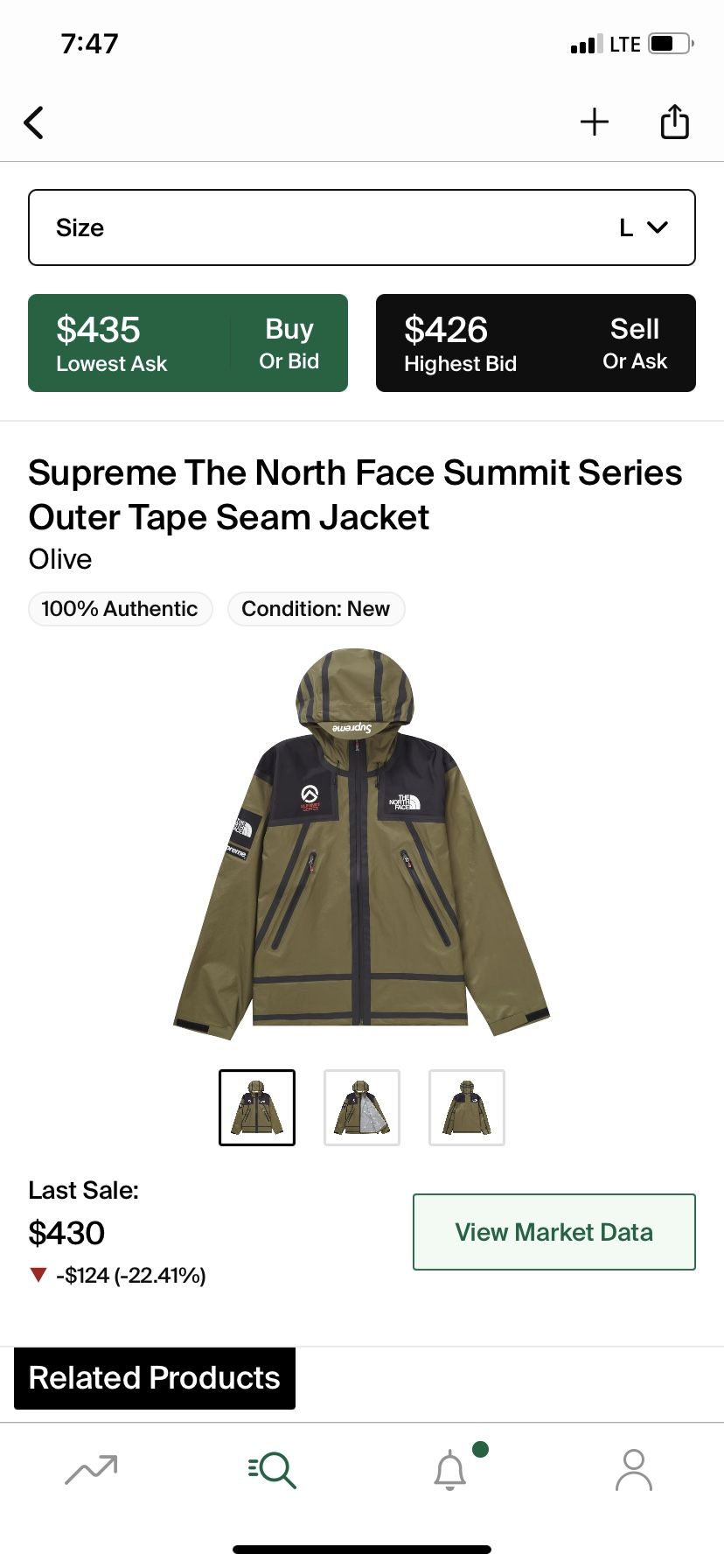 Supreme The North Face Summit Series Other Tape Seam Jacket Olive Size Large