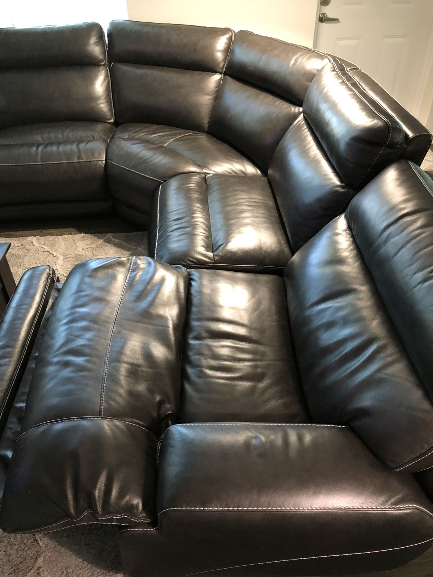 Ty Gable Pewter Leather Couch (6) Pieces Total
