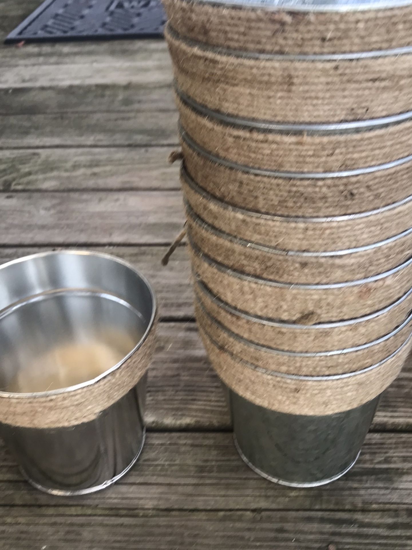 Metal Buckets With Jute Wrap