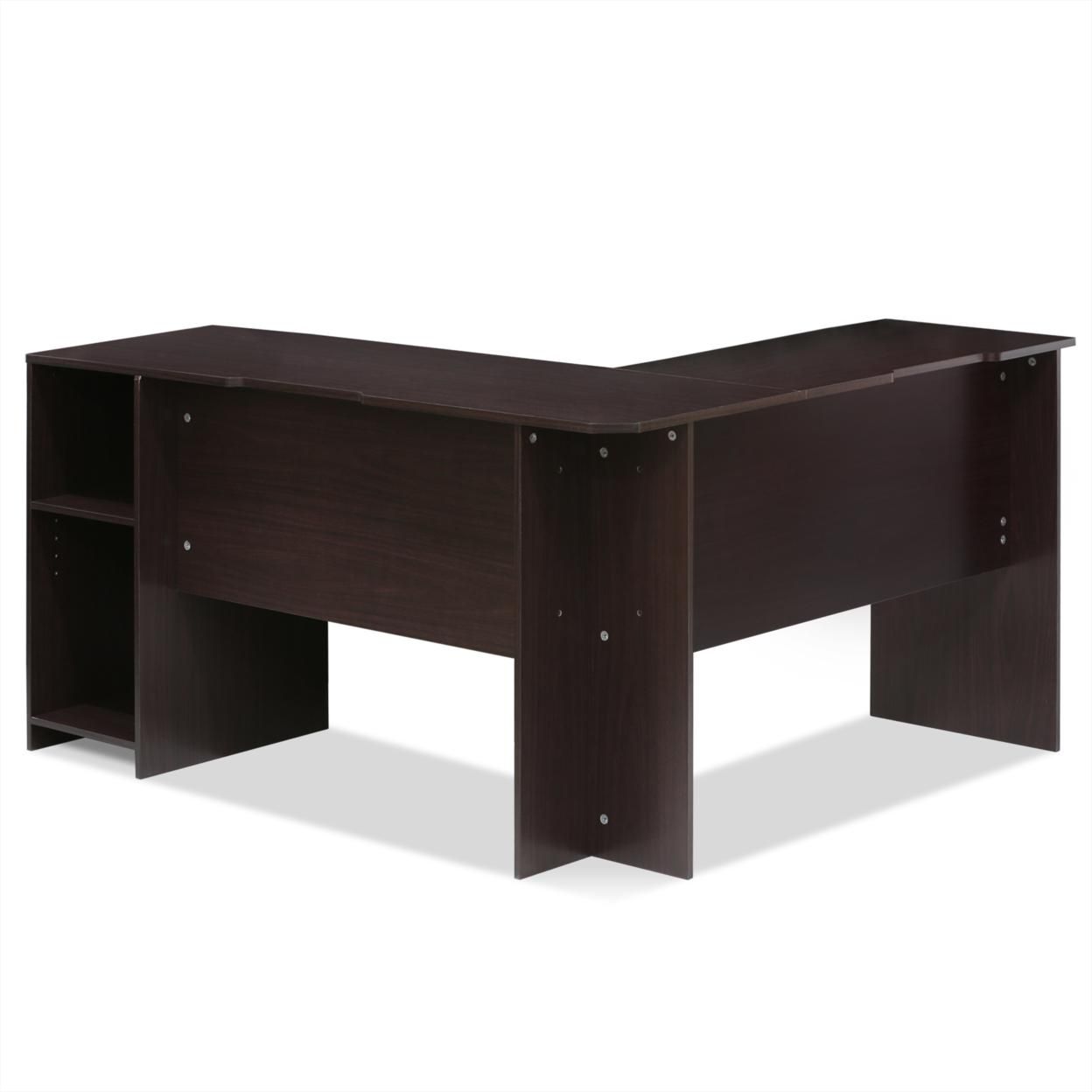 Furinno Indo L-Shaped Desk with Bookshelves, Espresso
