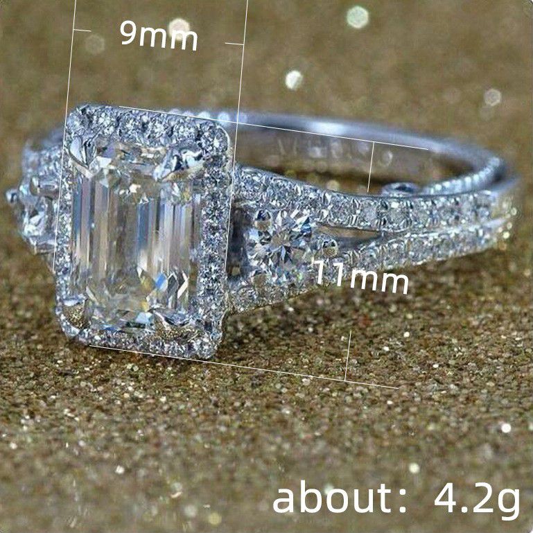"Radiant Cut Dazzling Zircon Cross Cubic Carved Wedding Ring for Women, PD784
 

