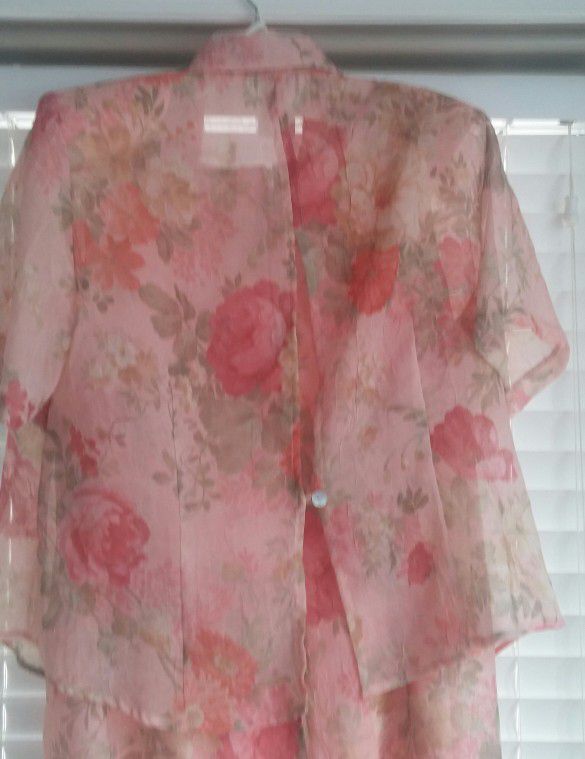Mother Of The Bride Sheer Floral Sheath Dress W/Jacket/18 W 