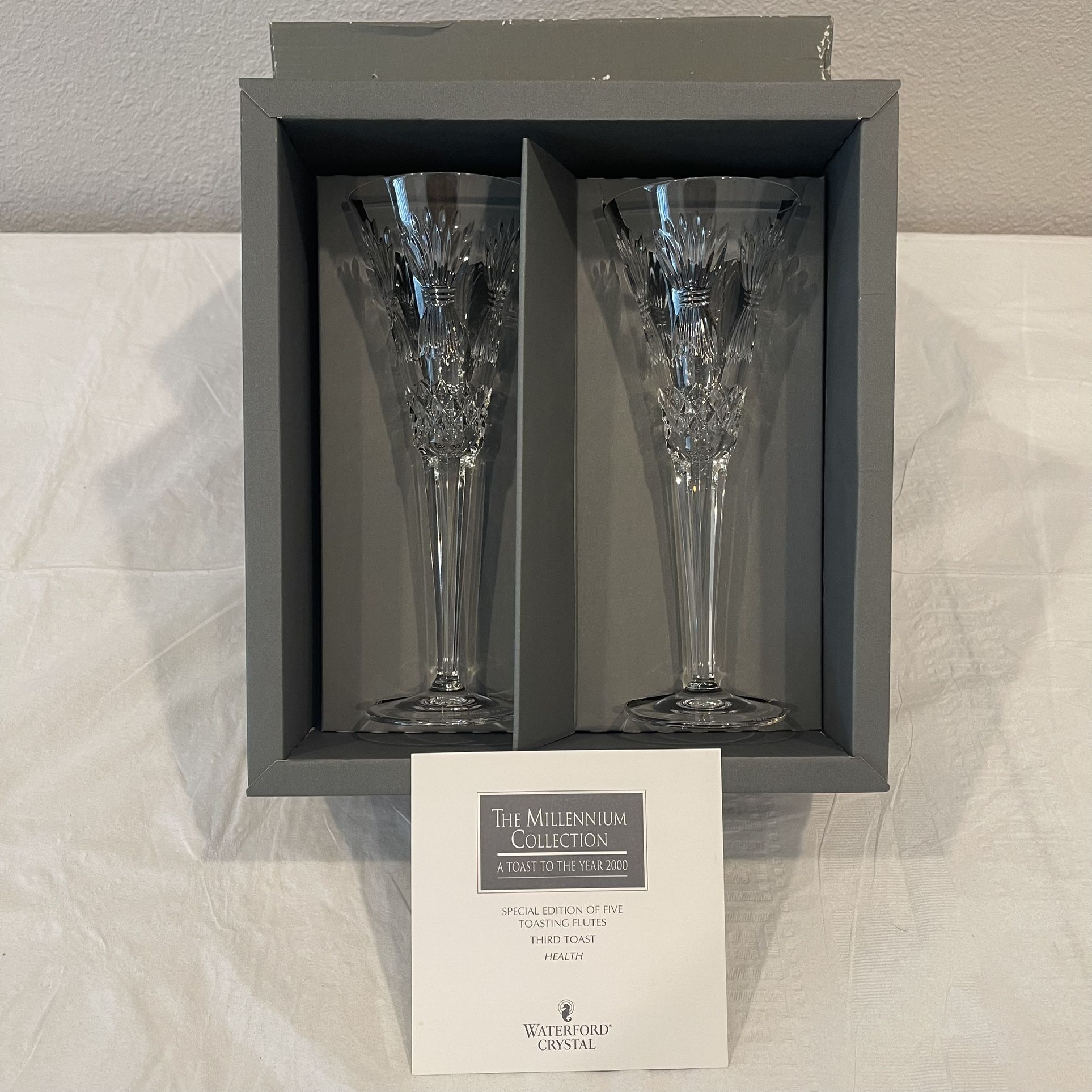 Waterford Millennium Collection Toast To The Year 2000 Champagne Flutes Complete Rare Set
