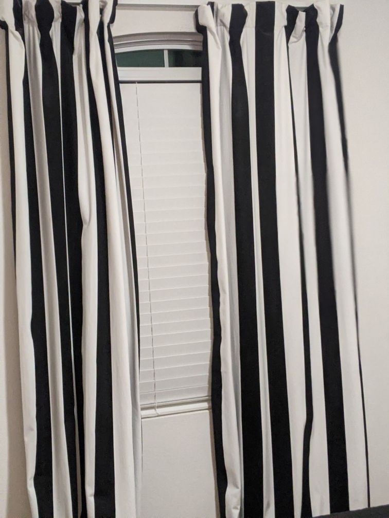 Black and white long curtain set