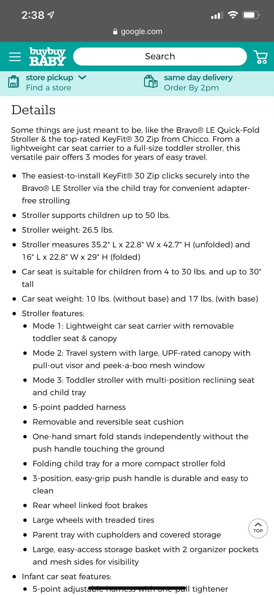 Chicco bravo LE trio travel system
