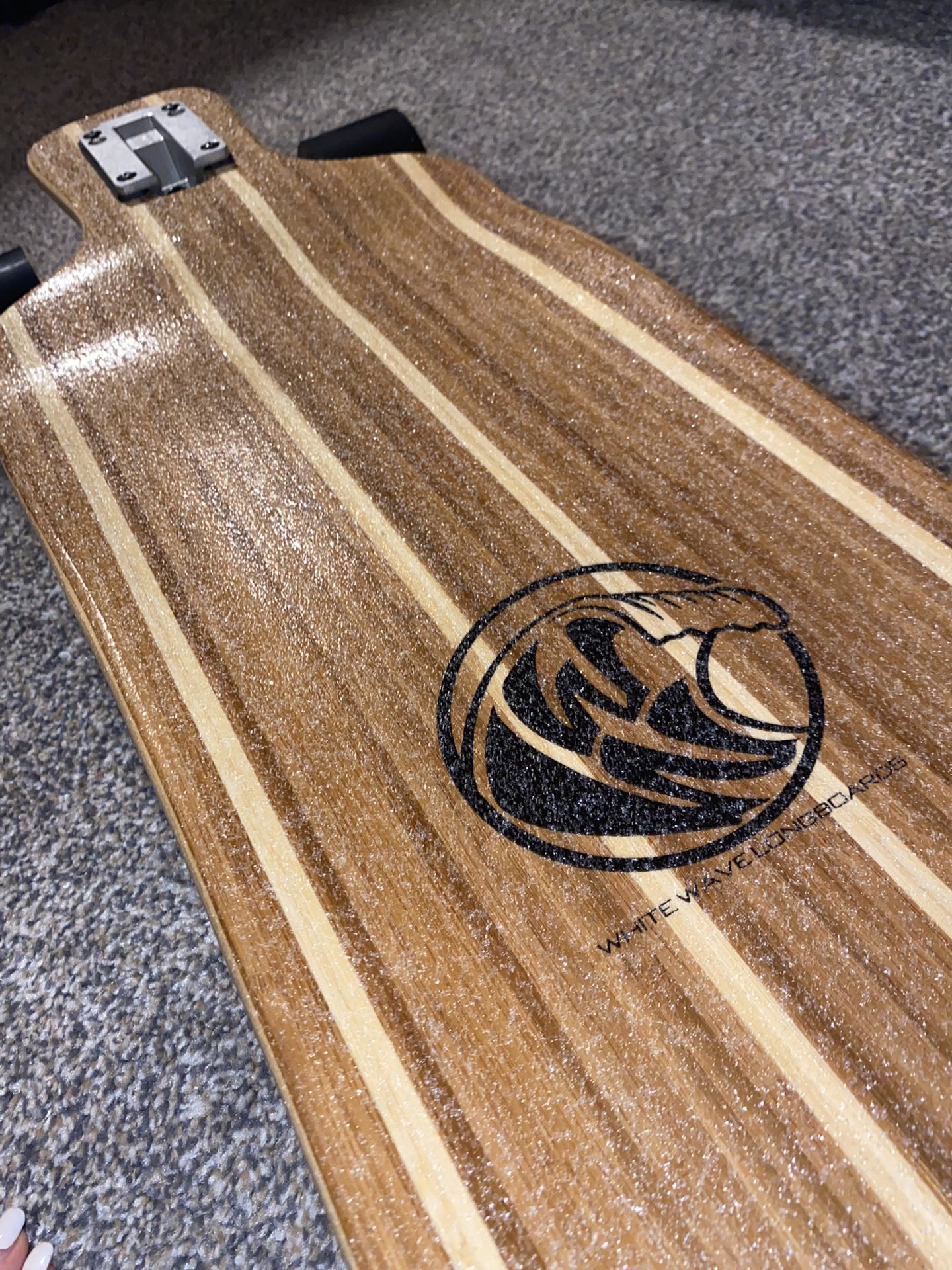 White Wave Bamboo Longboard Skateboard. 