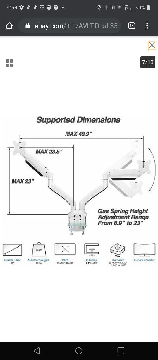 AVLT Dual 35" Monitor Desk Stand - Mount Two 33 lbs Computer Screens