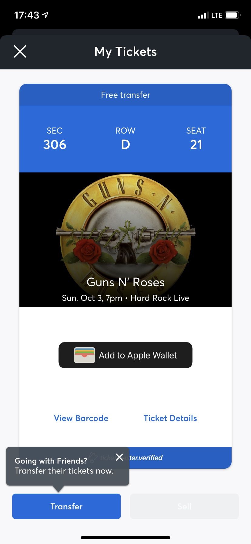 Guns N’ Roses Ticket October 3rd Hard Rock Stadium