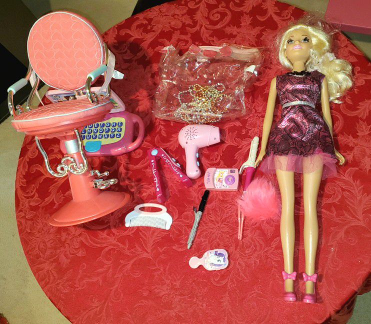 28 Inch Large Barbie & 11 Hair Accessories
