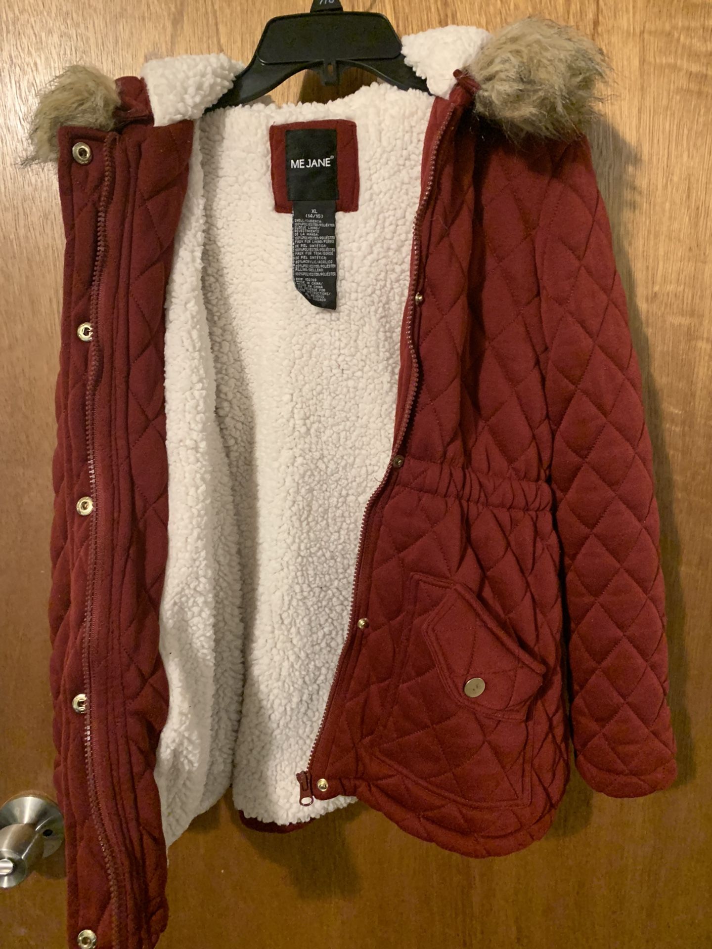 Girls Red Hooded Winter Coat W/Sherpa Lining