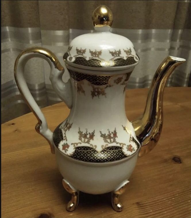 Vintage 15-Piece Ornate Coffee Set - Gold Decorated, Claw-Foot Design