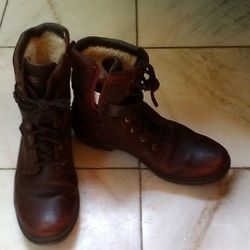 UGG Red Brown Leather Waterproof Rain Boots Thumbnail