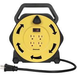 DEWENWILS Extension Cord Reel with 25 FT Power Cord, Hand Wind Retractable, 16/3 AWG SJTW, 4 Grounded Outlets, 13 Amp Circuit Breaker, Yellow, Black,  Thumbnail