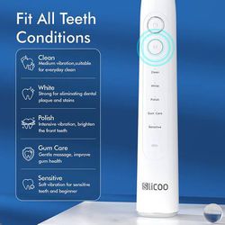 Rechargeable Electric Toothbrush, Whitening Electric Toothbrush - Sonic Toothbrush for Adults with 5 Modes, 4 Brush Heads, 1800mAh Battery & Smart Tim Thumbnail