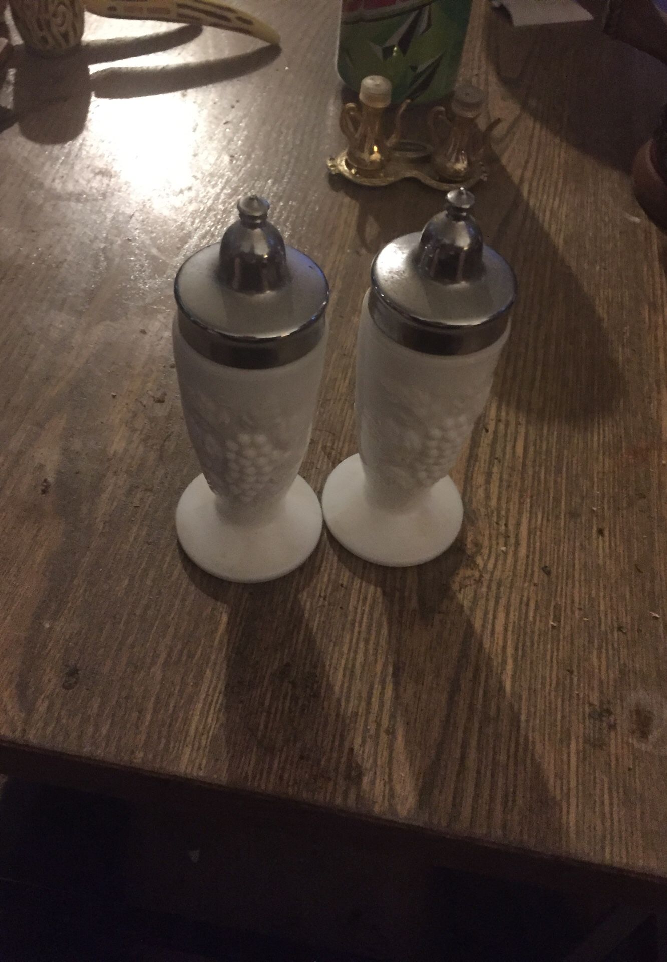 Milk glass salt and pepper shakers