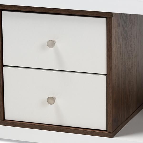 Rune Modern and Contemporary Two-Tone White and Walnut Brown Finished 2-Drawer Bookcase