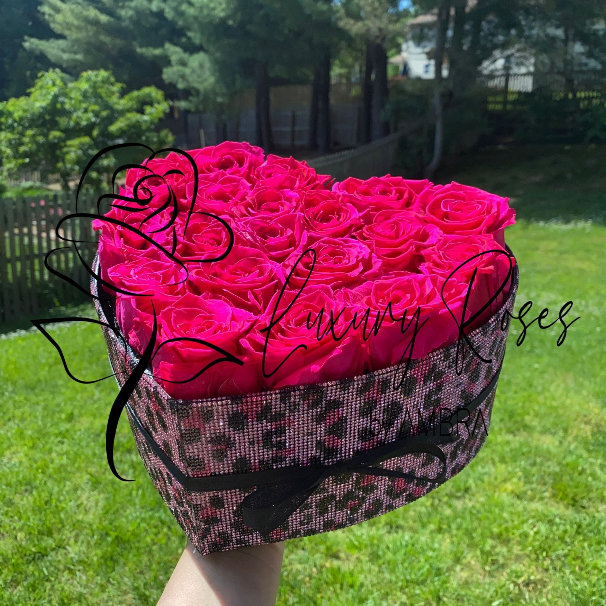 Eternal Roses Heart Shape Box Roses animal print Rhinestones Lasting hot pink Preserved Flowers Bday Anniversary Gift Present immortal Ro