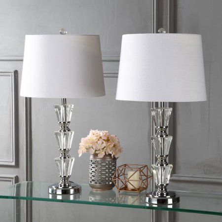 NEW SET 2 Crystal LED Table Lamp Pair Bulb Elegant Base Drum Shade Living Room End Desk Glass Vintage Light Indoor Electrical Illumination *βREADβ*