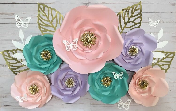 Fairy Theme Paper Flowers with Butterflies - 7 Piece Set
