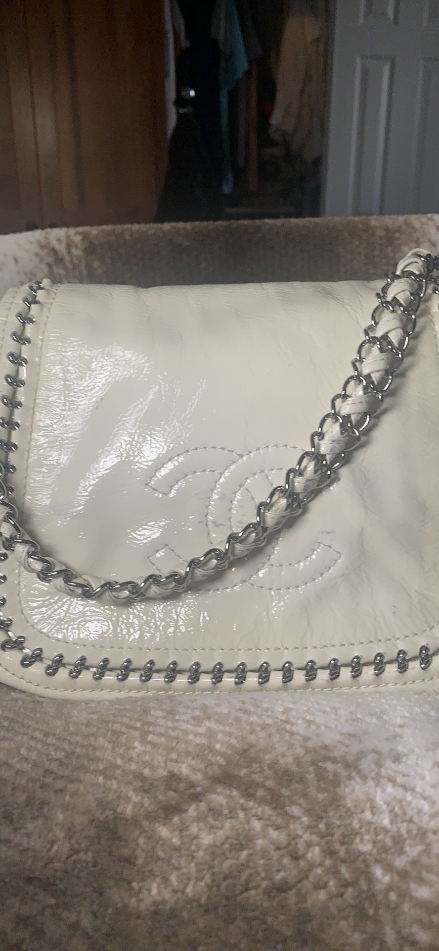 Chanel Luxe Ligne White Paten Leather Flap