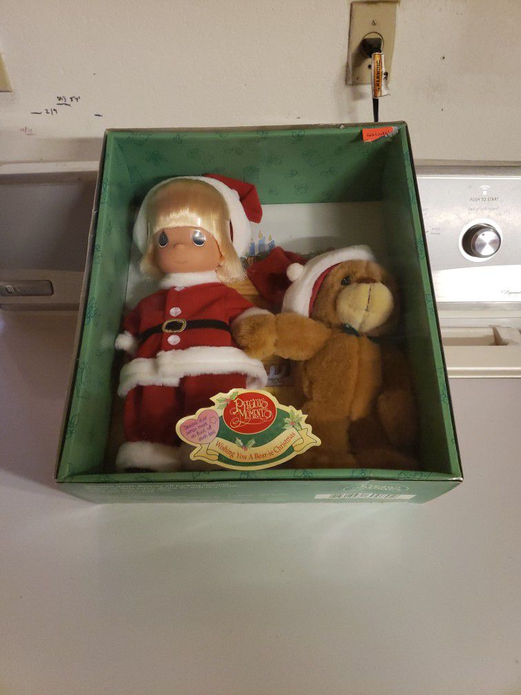 Precious Moments Christmas Doll And Bear Set