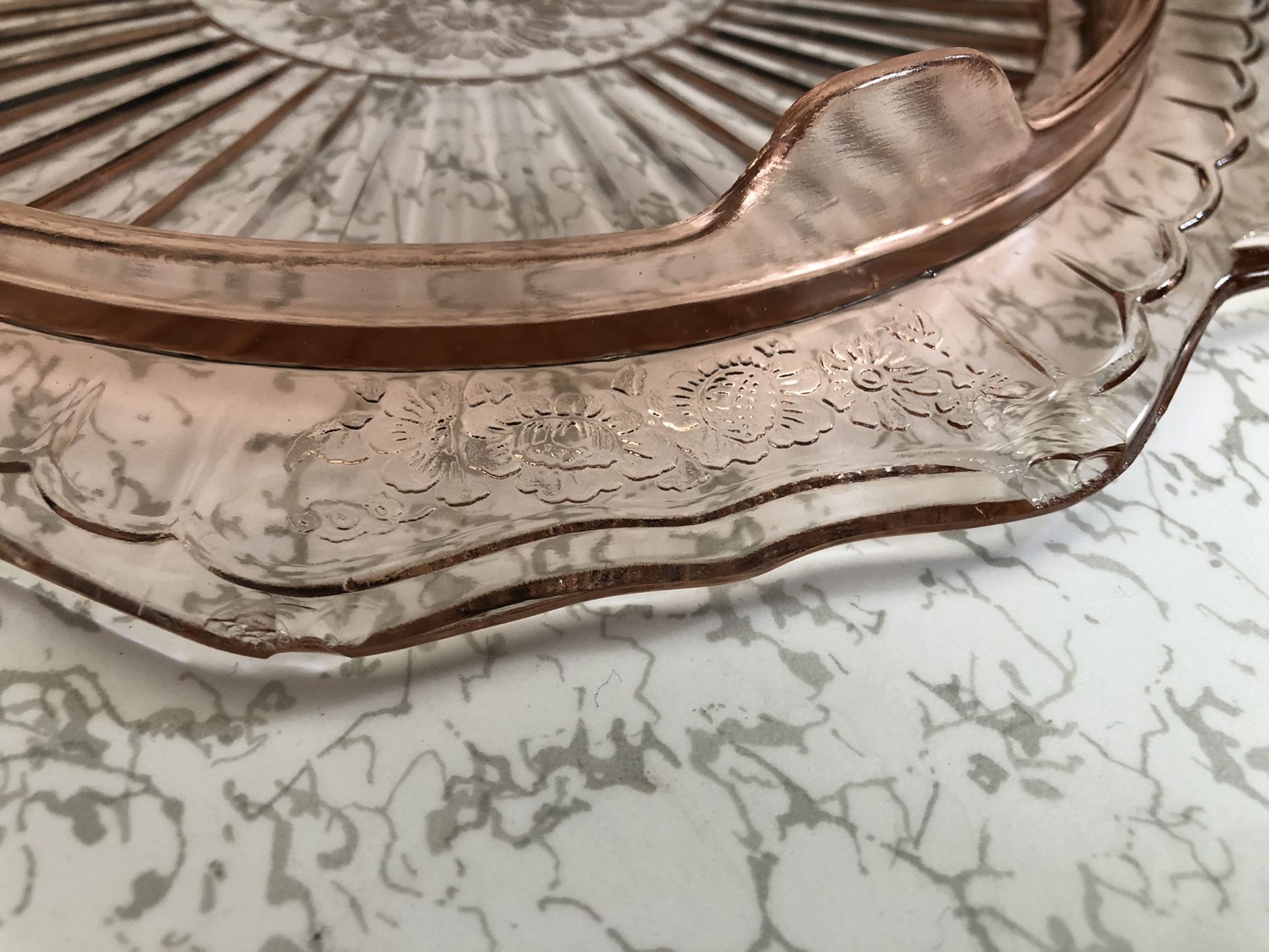 Vintage Anchor Hocking Mayfair Pattern Pink Depression Glass Cake Plate