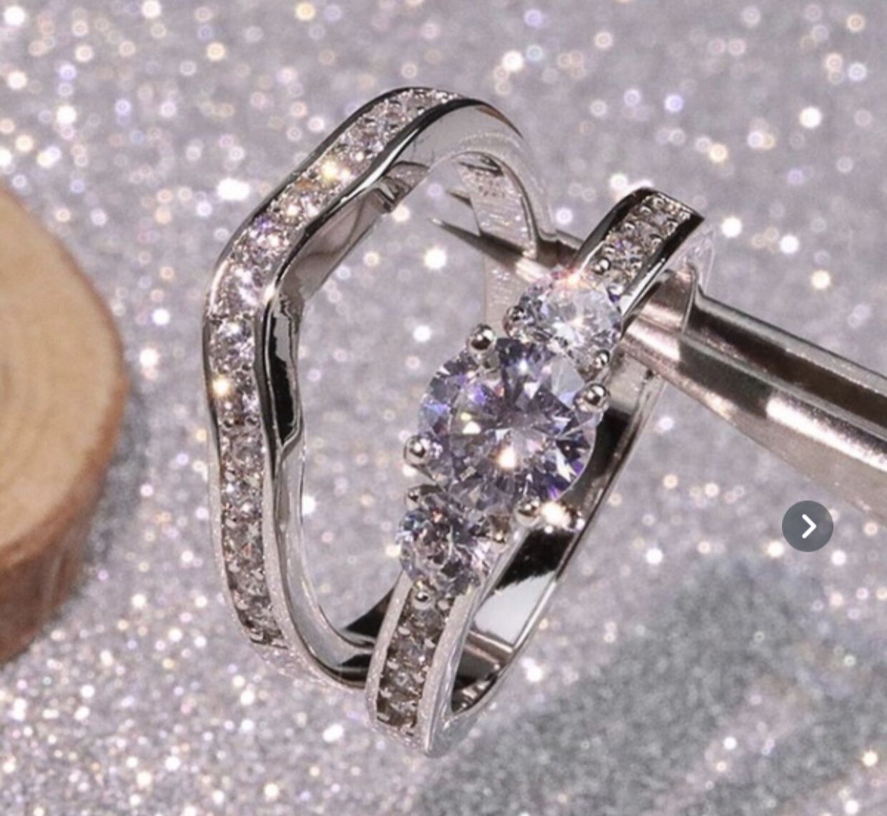 2pes Luxurious Women 925 Sterling silver natural Gumstone Diamond Birthstone wedding engagement anniversary ring Set size 9