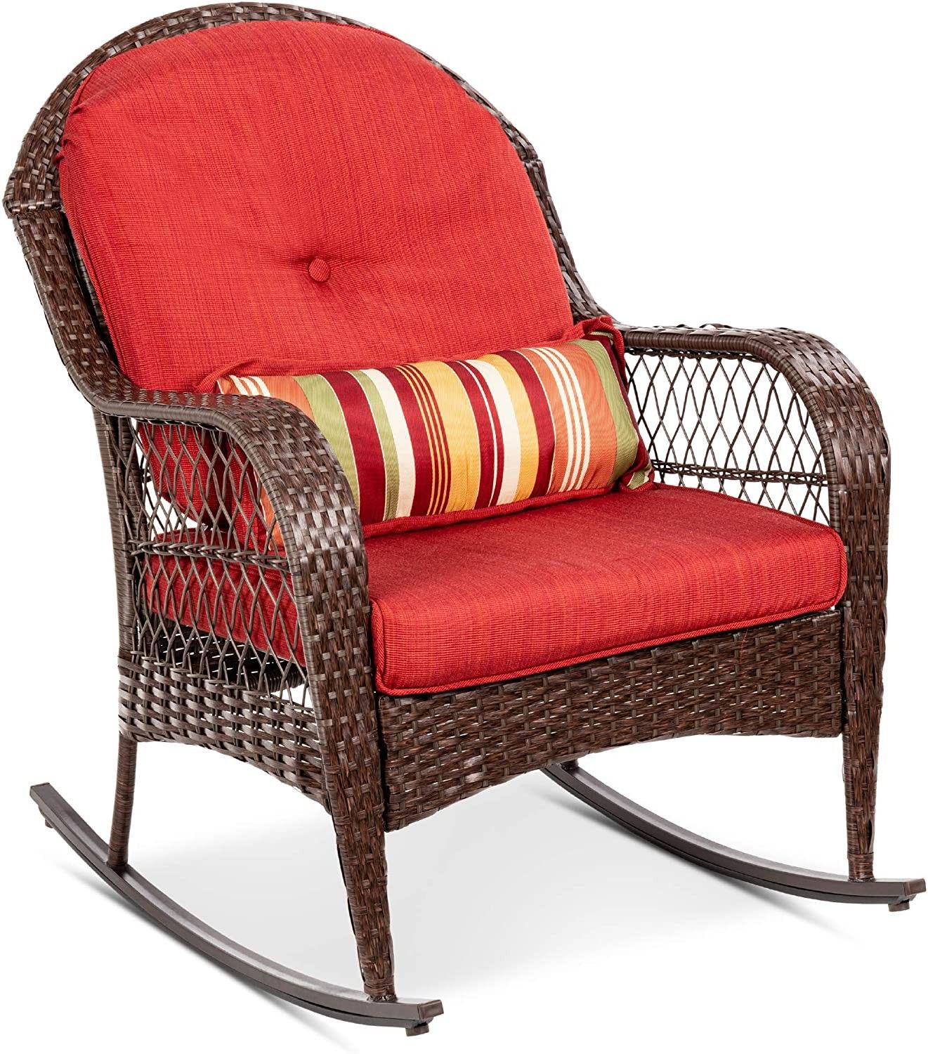 Red Rocking Chair with Steel Frame, Weather-Resistant Cushions