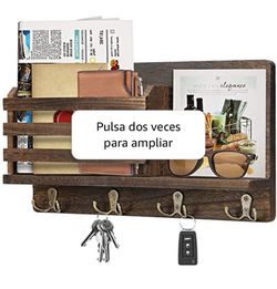 . Key Holder Mail Organizer, Wall Mount Mail Sorter Key Hook, Wooden Rustic Wall Decorative Key Rack with 4 Double Hooks & A Floating Shelf for Entryw Thumbnail
