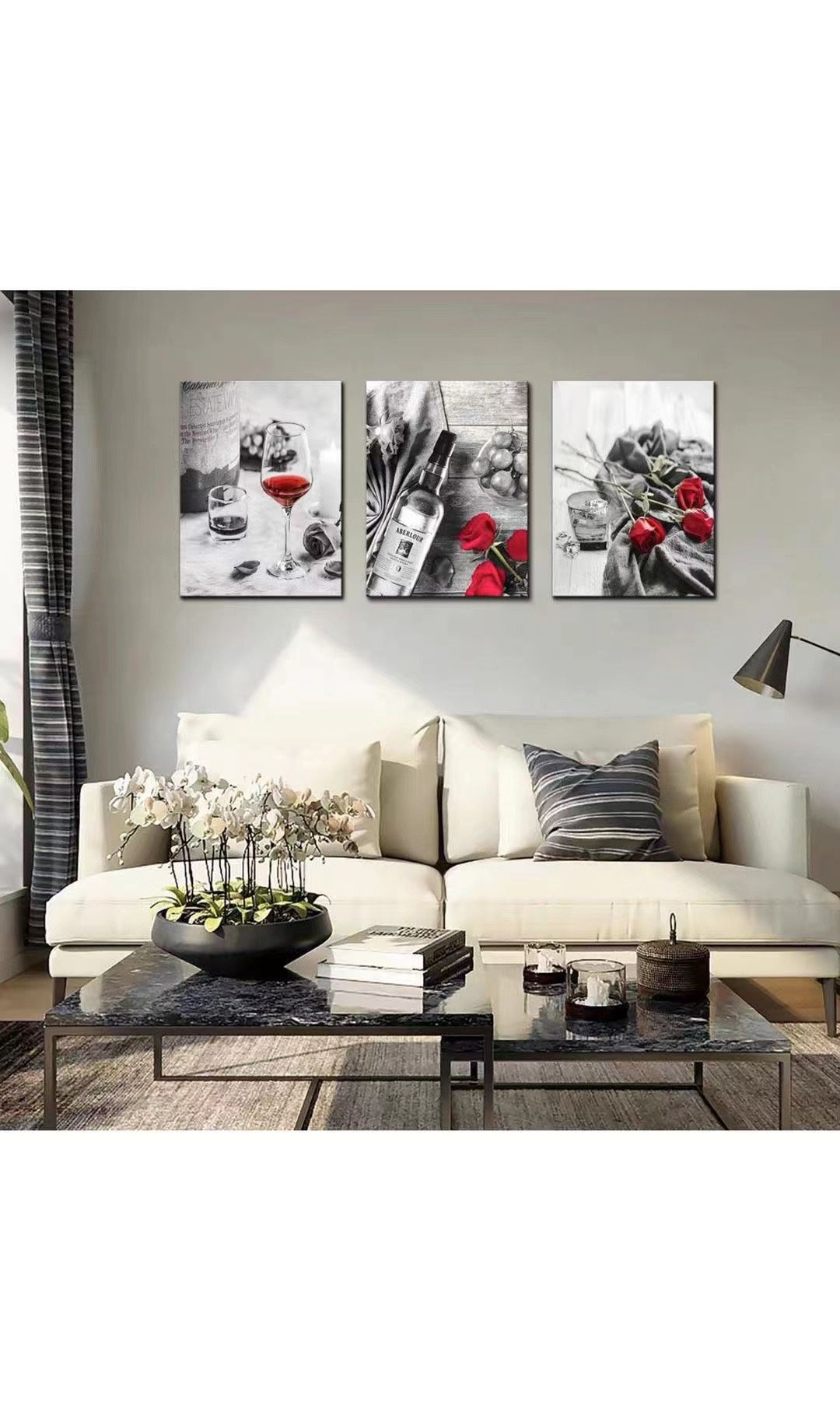 Canvas Wall Art Decor Wine Painting Artwork Poster Red Wine In Cups With Ice Rose Black White Canvas Wall Art Print Framed Pictures Red Rose Poster Gi