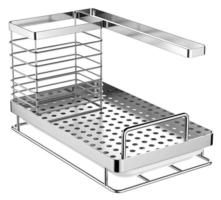 Stainless steel kitchen caddy organizer with drain pan