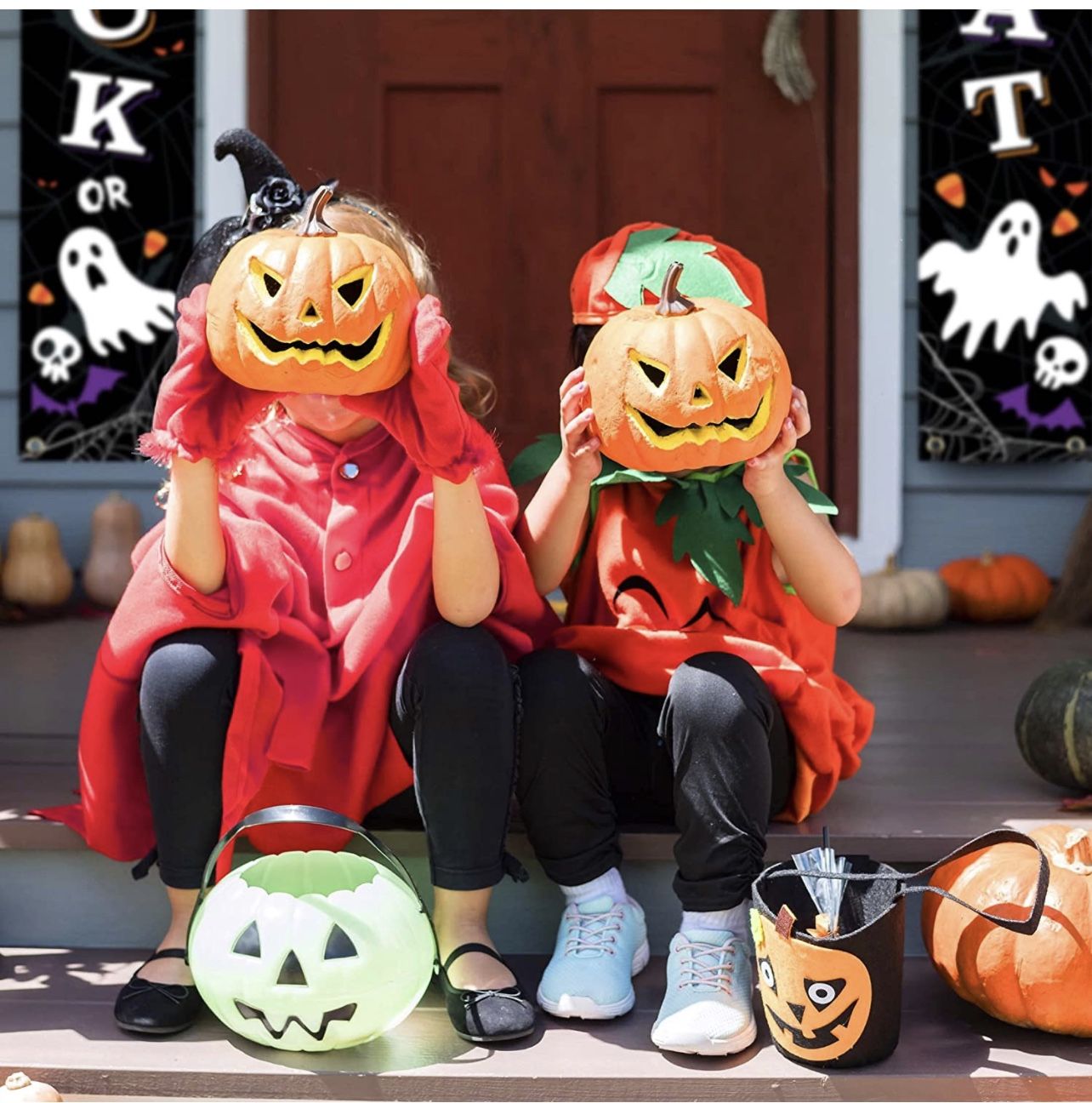 Outdoor Halloween Decorations Decor - Front Door Trick or Treat Banner Hanging Halloween Porch Decorations Outdoor Clearance Signs for Home Welcome Si