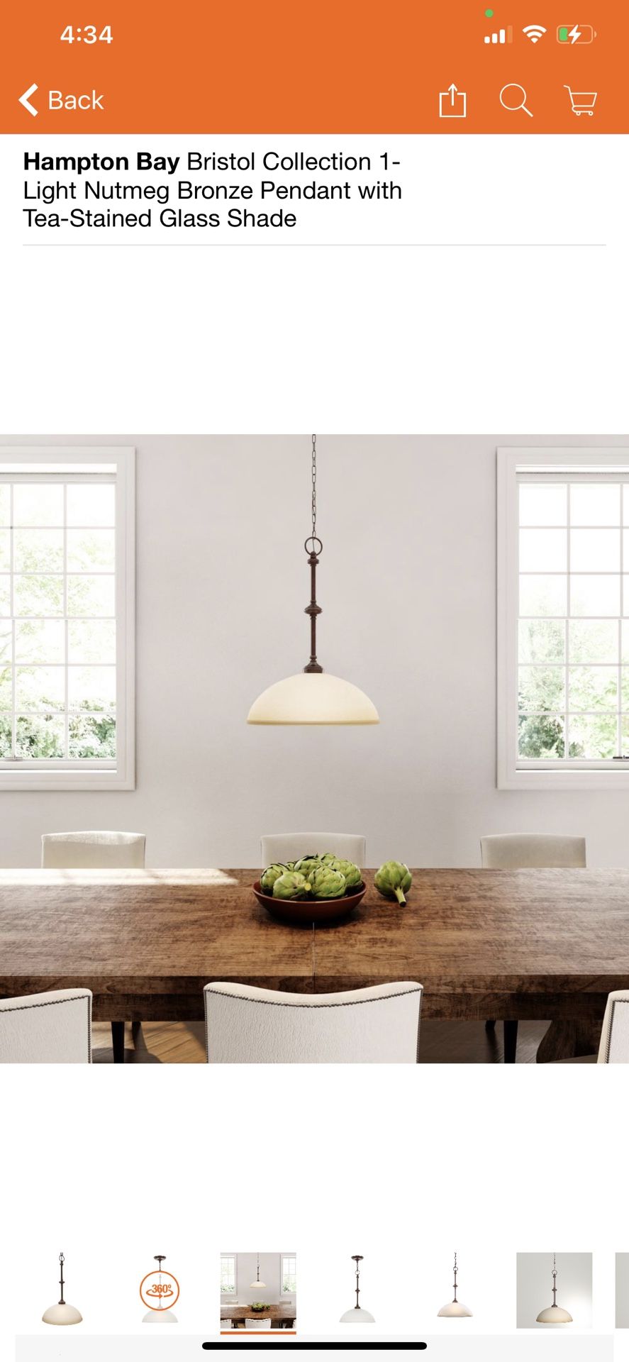 Hampton Bay Bristol Collection 1-Light Nutmeg Bronze Pendant with Tea-Stained Glass Shade