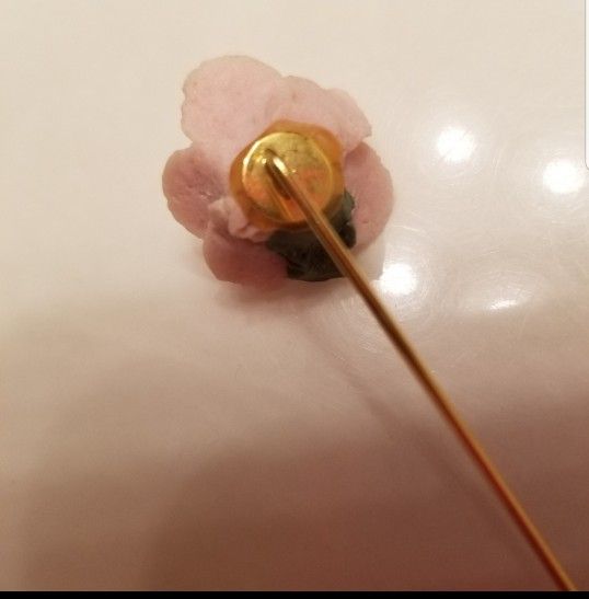 Vintage Ceramic Pink Rose Stick Hat & Lapel Pin